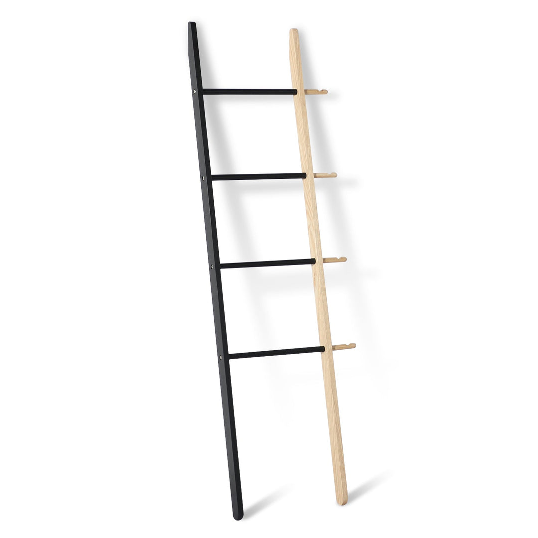 Modern wood tower ladder gonn in white background.