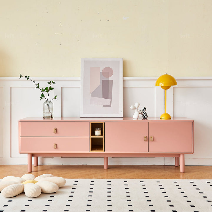 Modern wood tv console luna pink color swatches.