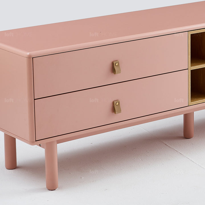 Modern wood tv console luna pink in panoramic view.