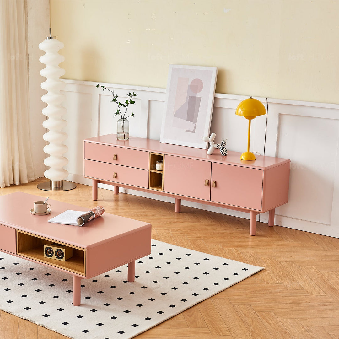 Modern wood tv console luna pink material variants.