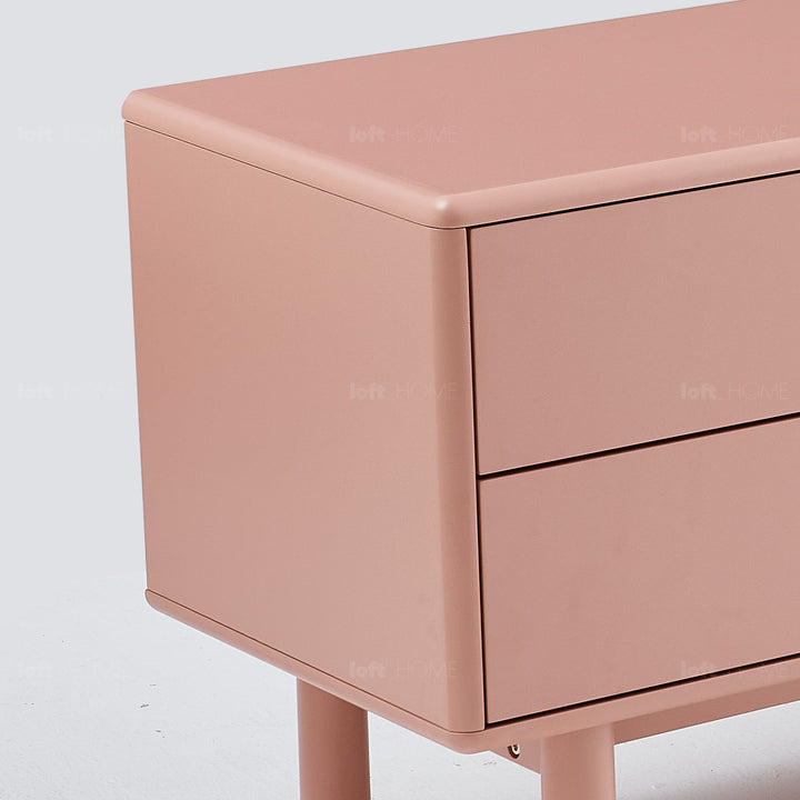 Modern wood tv console luna pink with context.