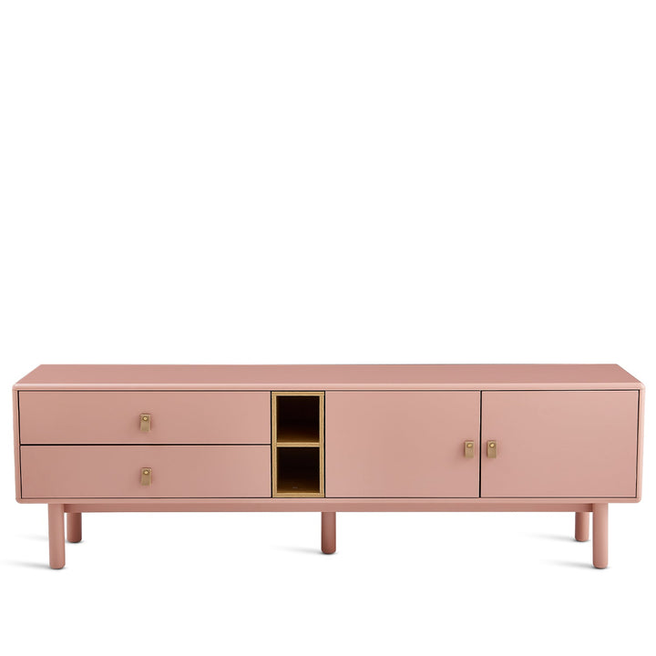 Modern wood tv console luna pink in white background.