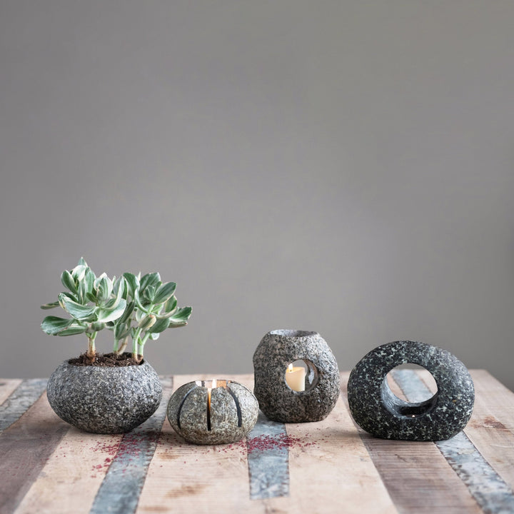 Natural stone tealight holder (each one will vary) decor in real life style.