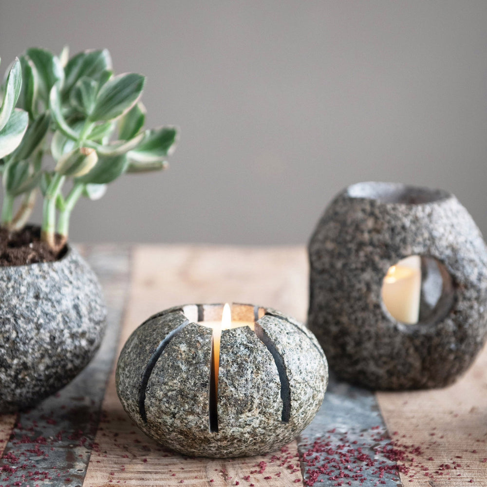 Natural stone tealight holder (each one will vary) decor primary product view.