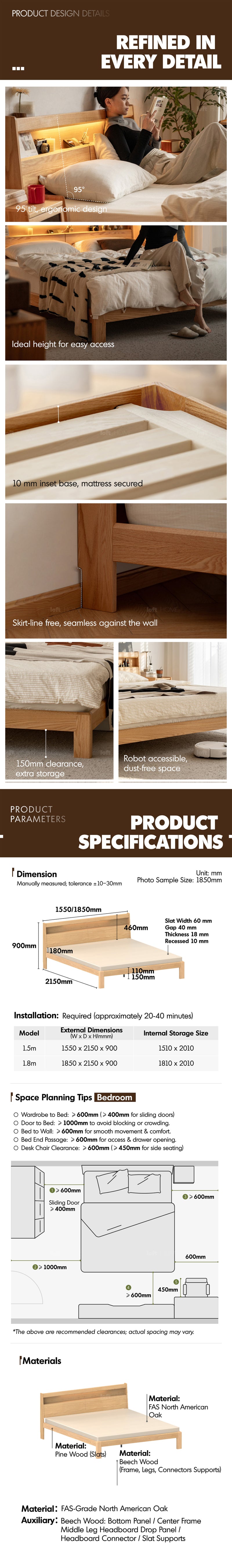 Scandinavian Oak Wood Bed ACCOMPANY LIGHT Good to Know - 10