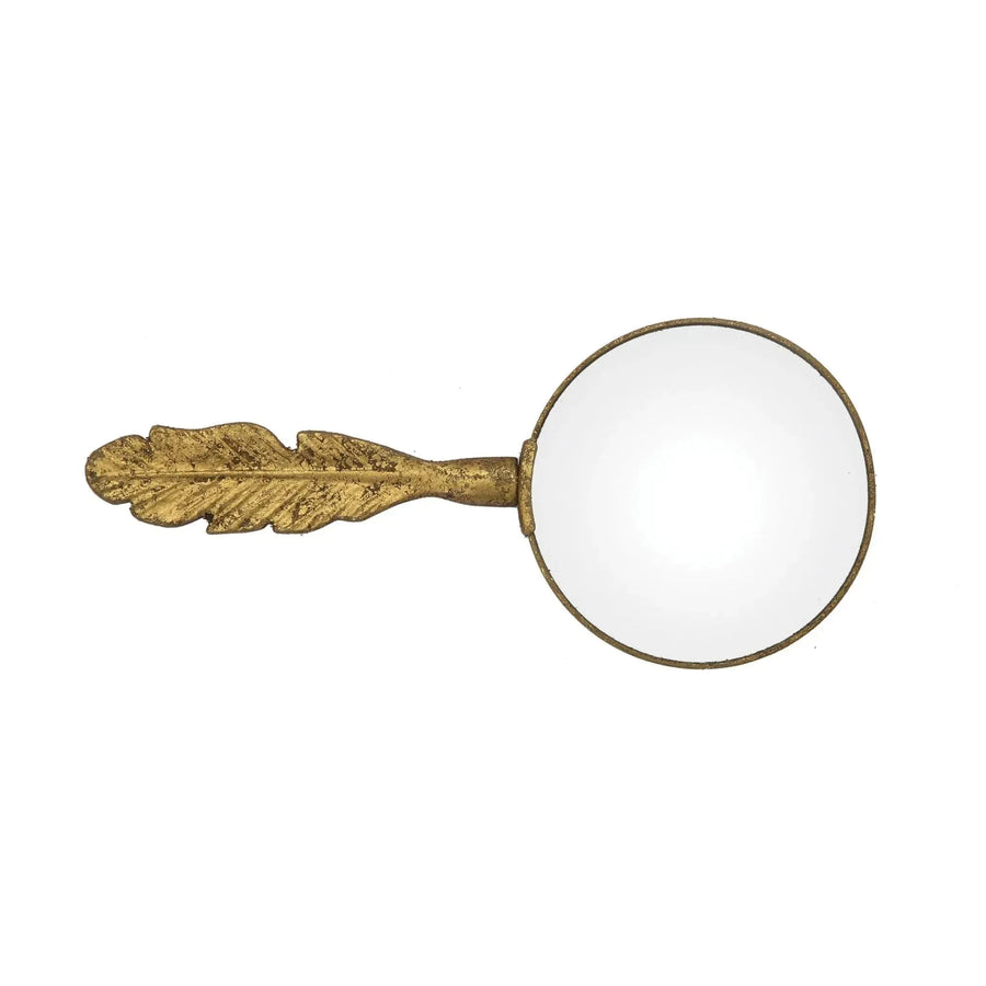 Pewter Magnifying Glass with Feather Shaped Handle Decor