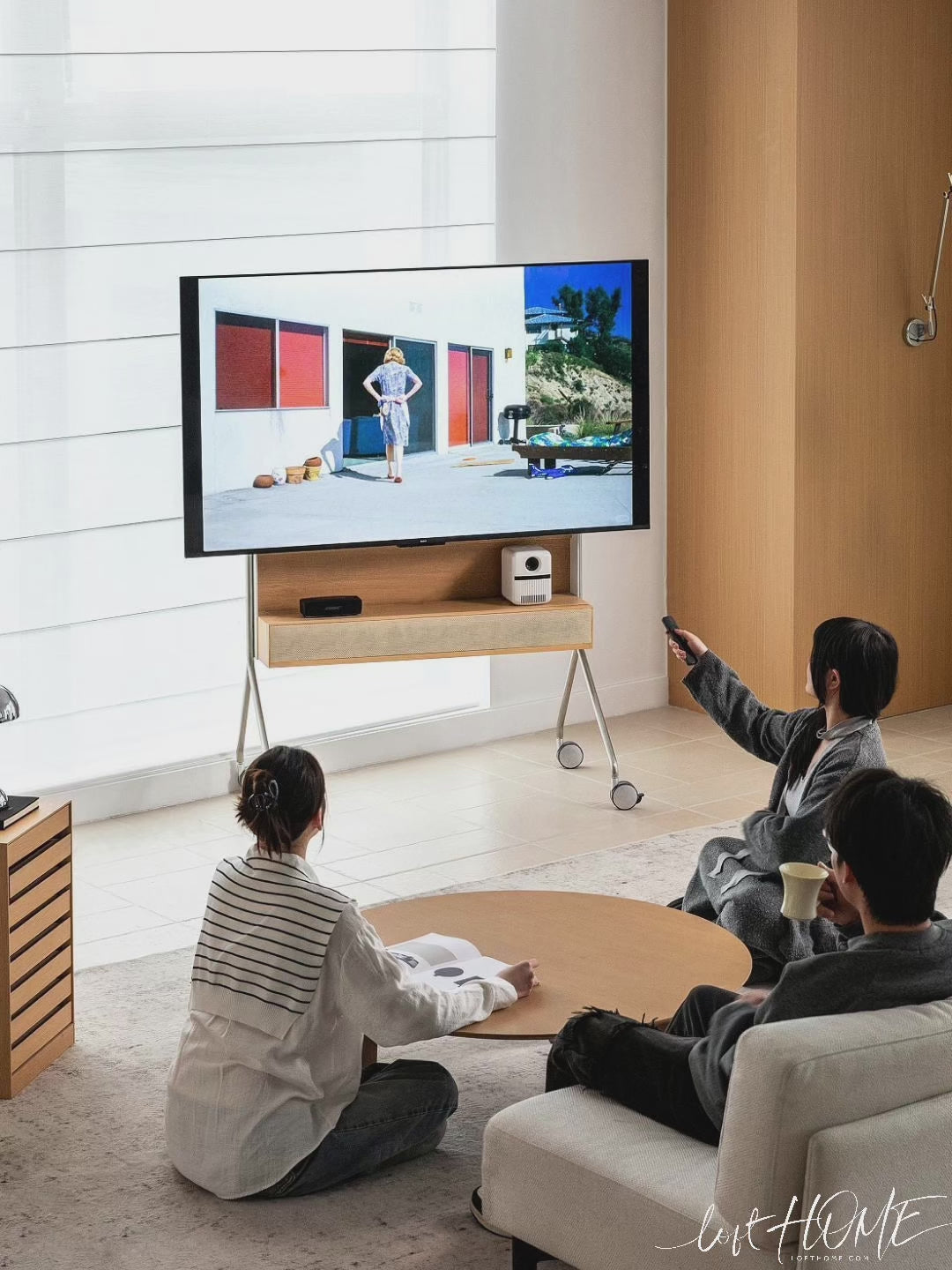Minimalist ash wood veneer tv hanger roam color swatches.