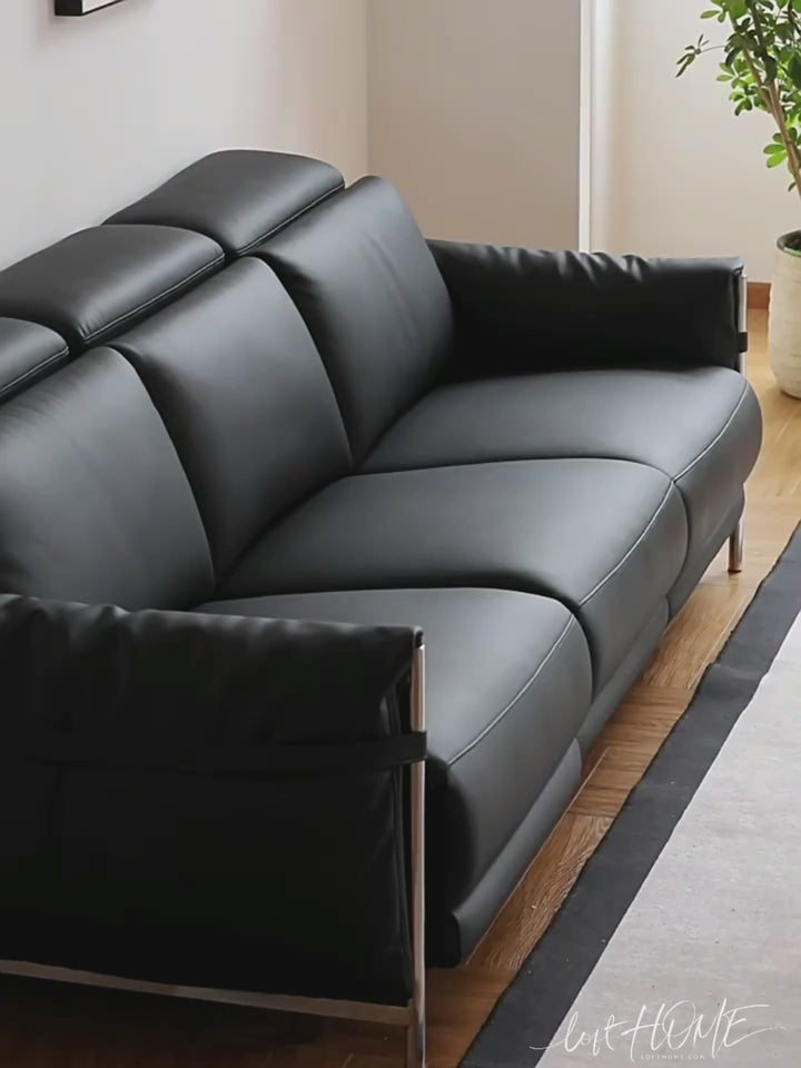 Minimalist genuine leather electric recliner 3 seater sofa calmera material variants.