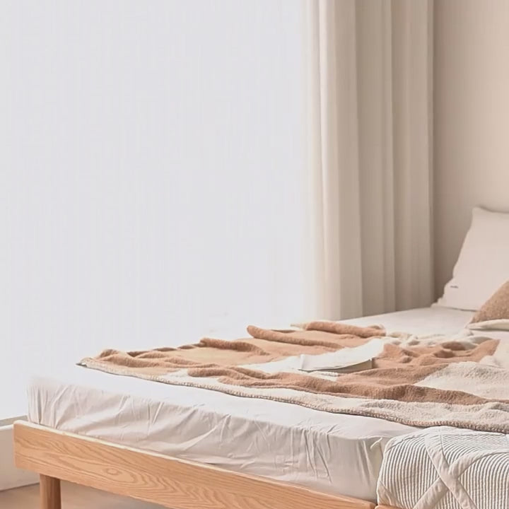 Scandinavian oak wood platform bed grimm color swatches.