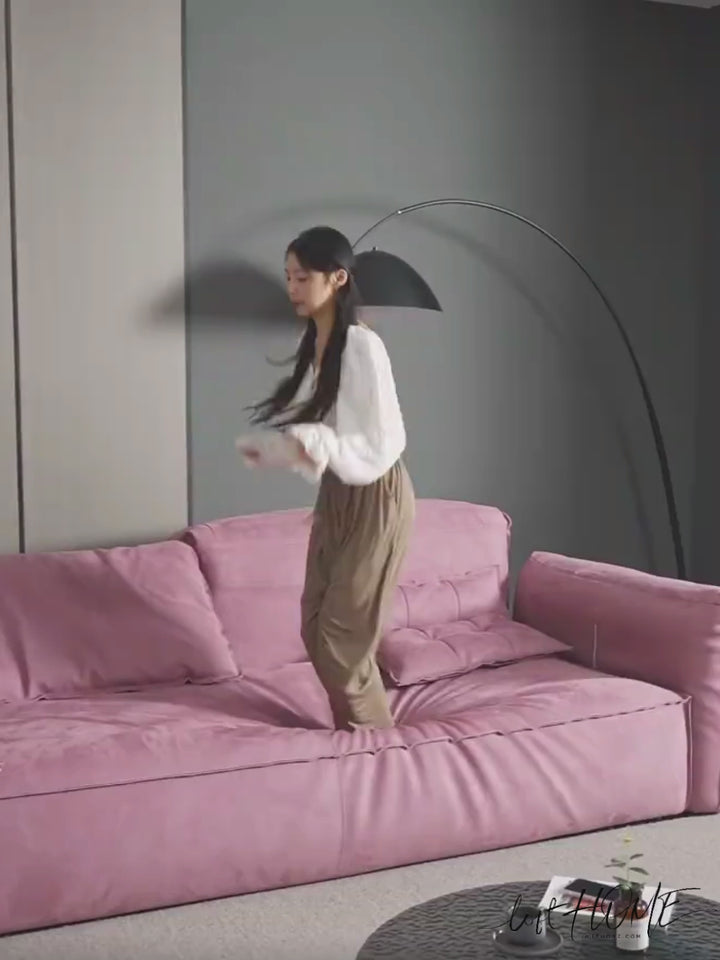 Minimalist suede fabric 4 seater sofa casablanca with context.