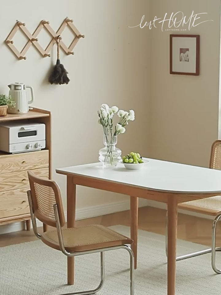 Scandinavian Oak Wood Sintered Stone Half Oval Dining Table HALO