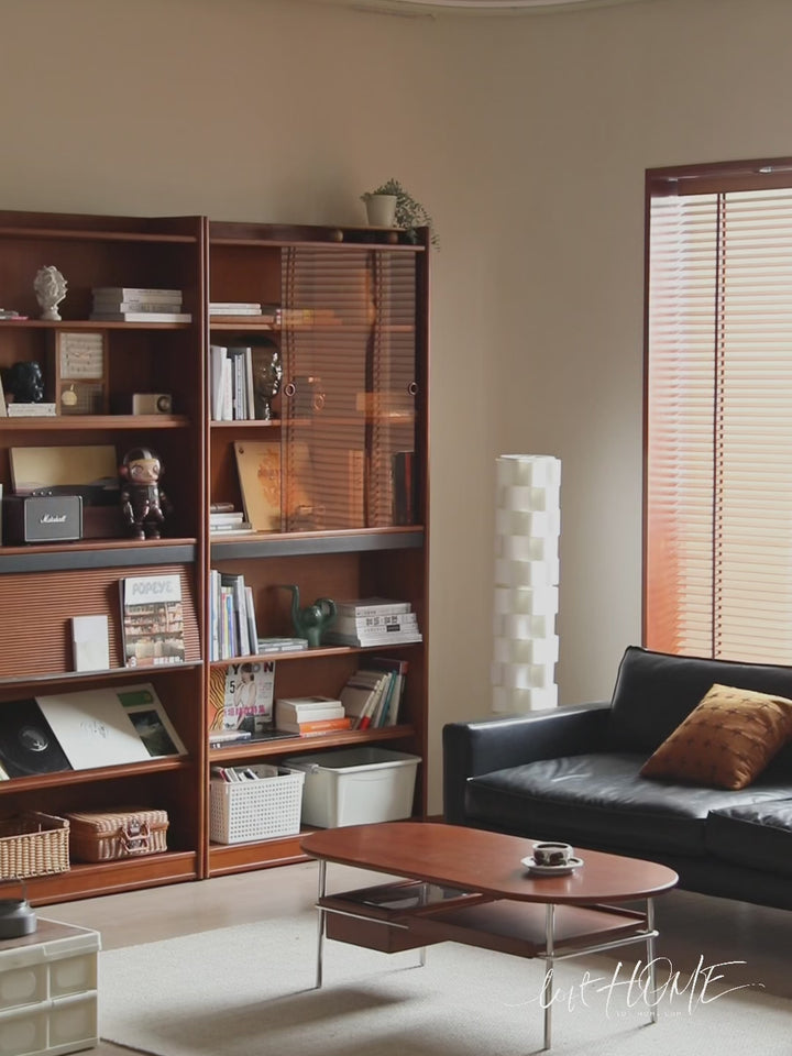 Vintage boxwood modular bookshelf mura in still life.