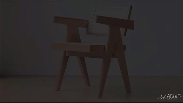 Japandi Rattan Armrest Dining Chair JEANNERET