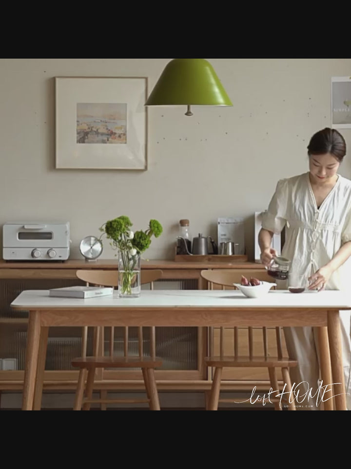 Scandinavian oak wood sintered stone dining table forme color swatches.