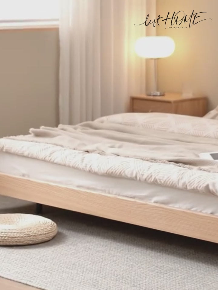 Scandinavian Oak Wood Platform Floating Bed NORA