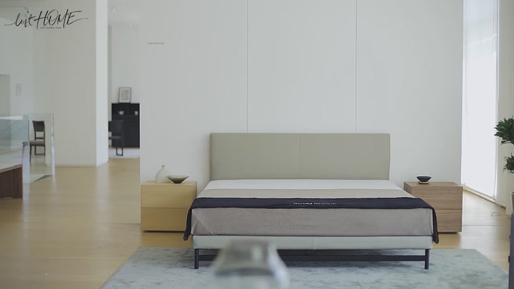 Minimalist fabric bed nor in real life style.