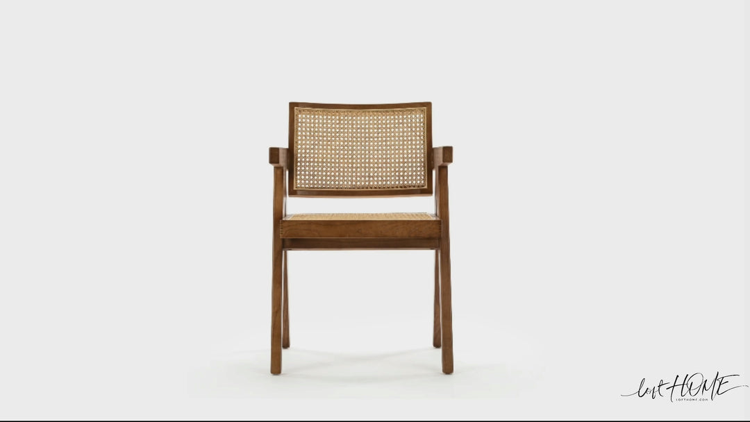 Japandi rattan armrest dining chair jeanneret detail 4.