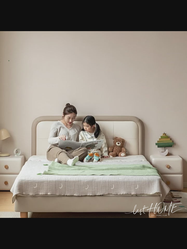 Modern microfiber leather kids bed cradle color swatches.