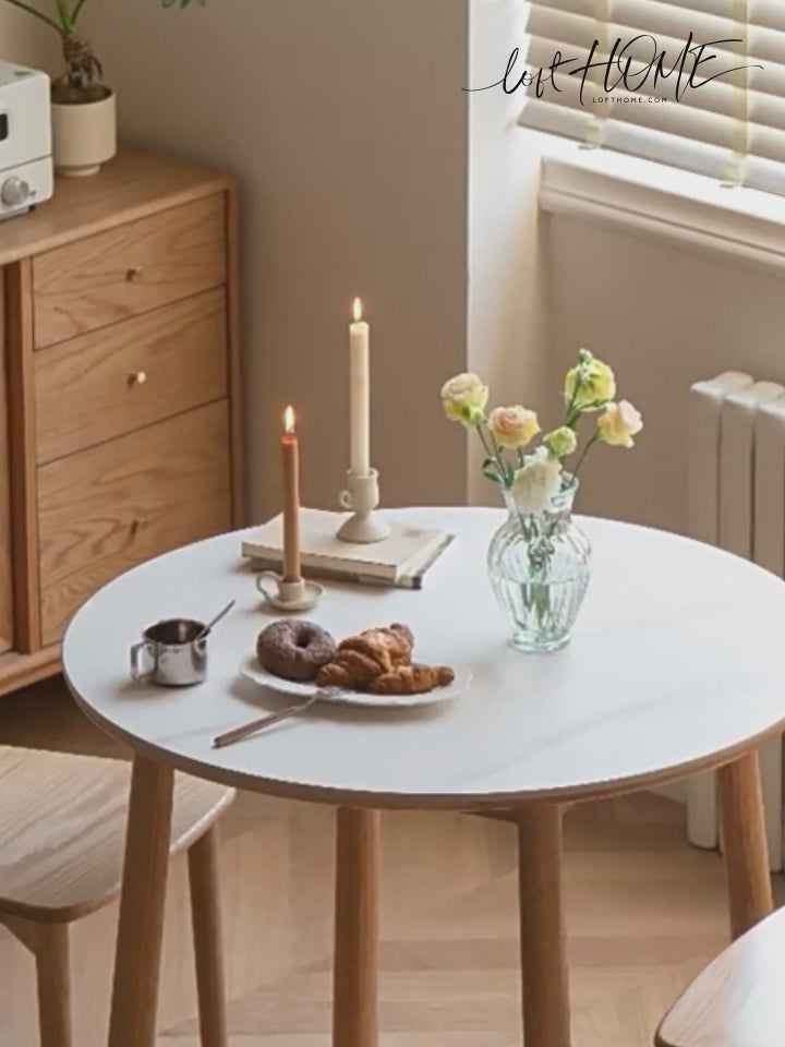 Scandinavian Oak Wood Sintered Stone Round Dining Table ORB