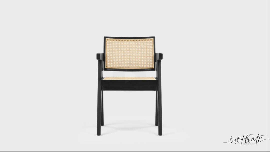 Japandi rattan armrest dining chair jeanneret detail 16.