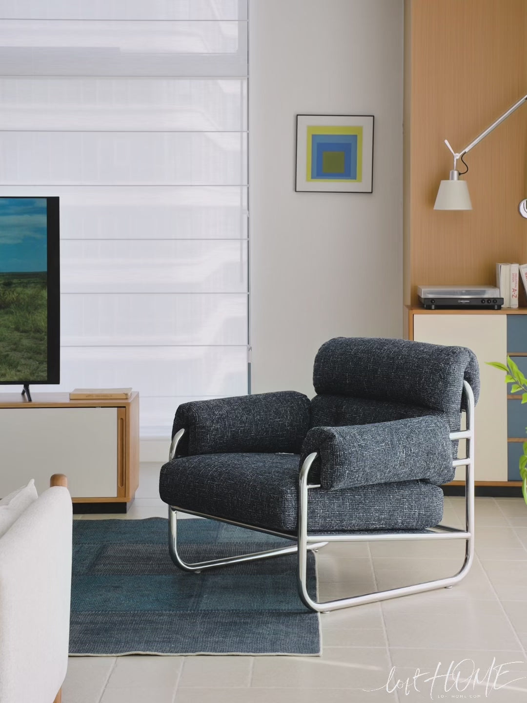 Bauhaus mix weave fabric 1 seater sofa becca color swatches.