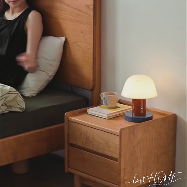 Scandinavian cherry wood side table vista color swatches.