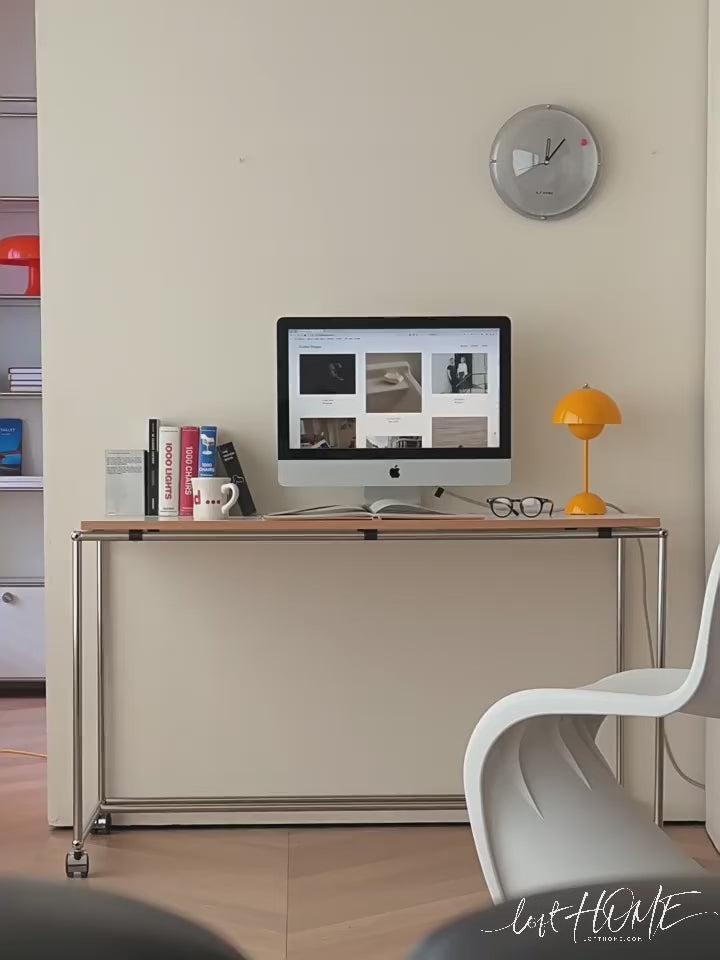 Minimalist steel wheeled study table usm color swatches.