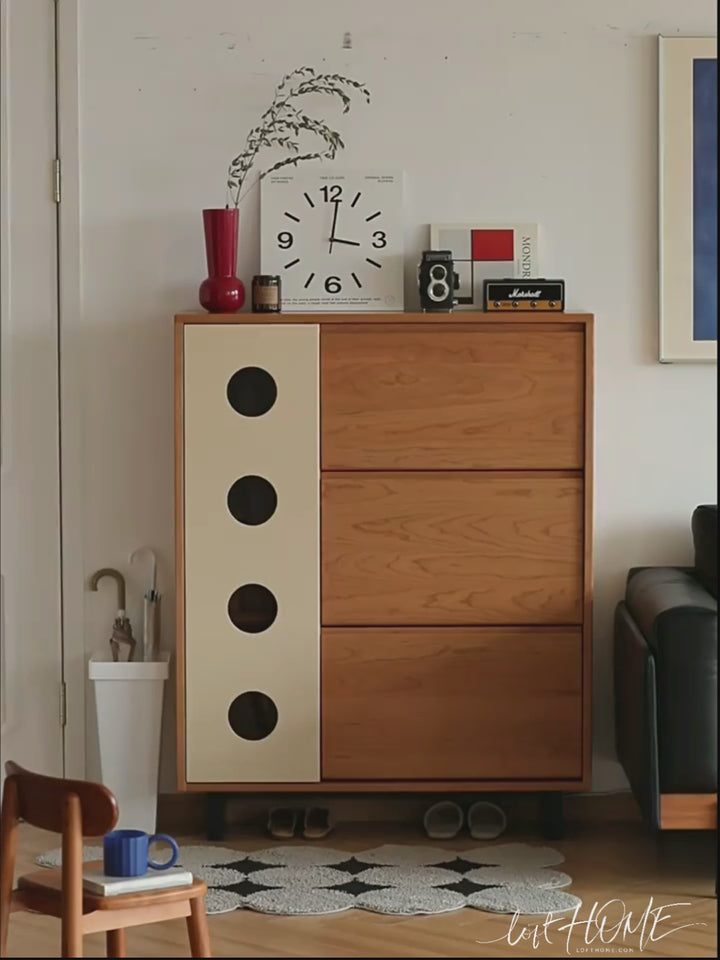 Scandinavian cherry wood shoe cabinet timeless detail 13.