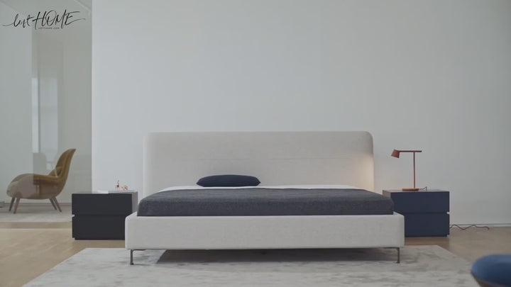 Minimalist fabric bed hel in real life style.