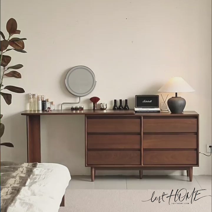 Vintage walnut wood dressing table vista material variants.