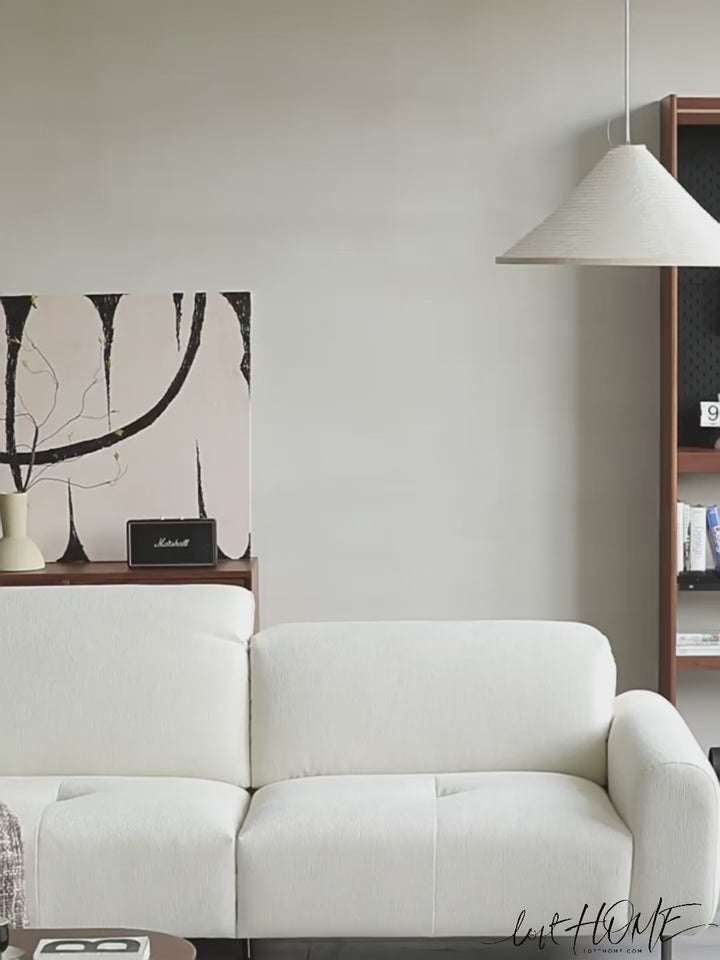 Minimalist chenille velvet fabric 2 seater sofa drift color swatches.