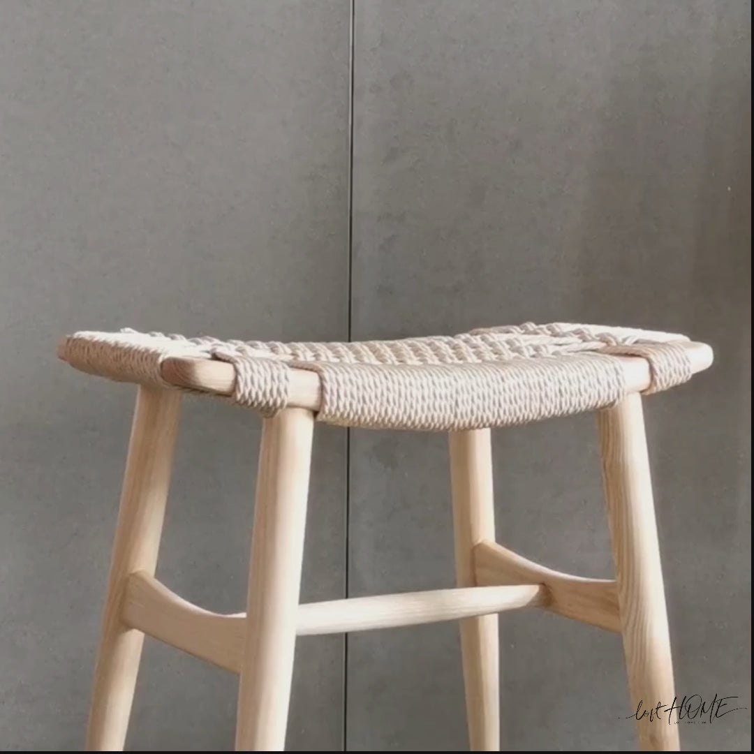 Japandi rope woven dining stool woven in real life style.