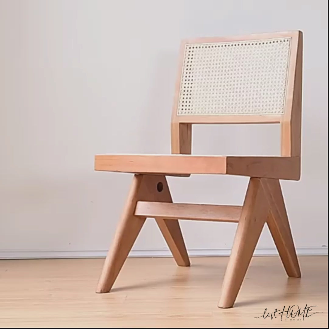 Japandi rattan dining chair jeanneret with context.