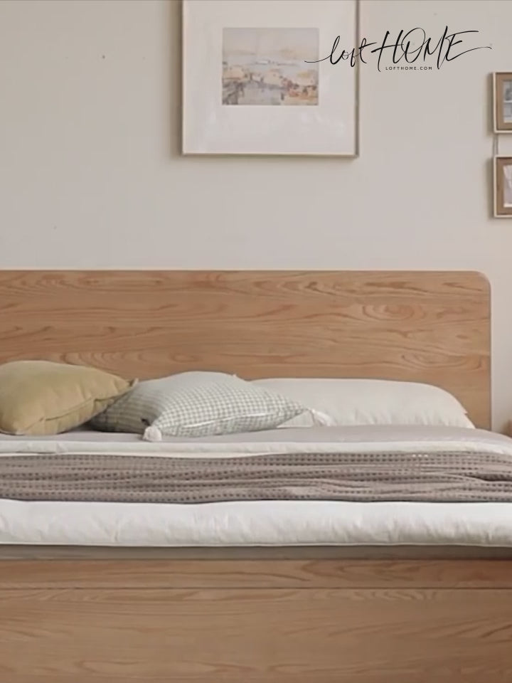 Scandinavian Oak Wood Storage Bed SOLACE