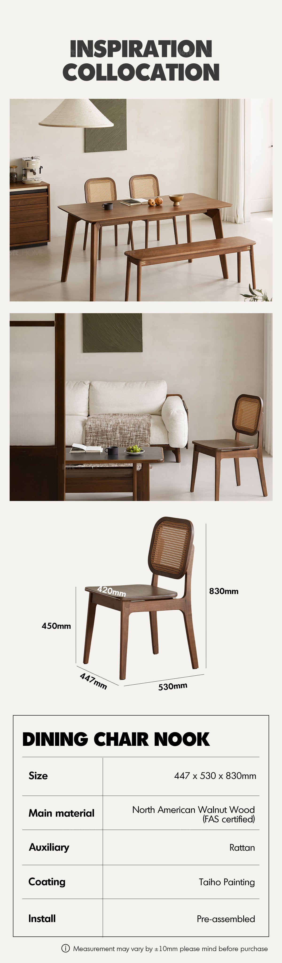 Japandi Walnut Wood Rattan Dining Chair NOOK Good to Know - 6