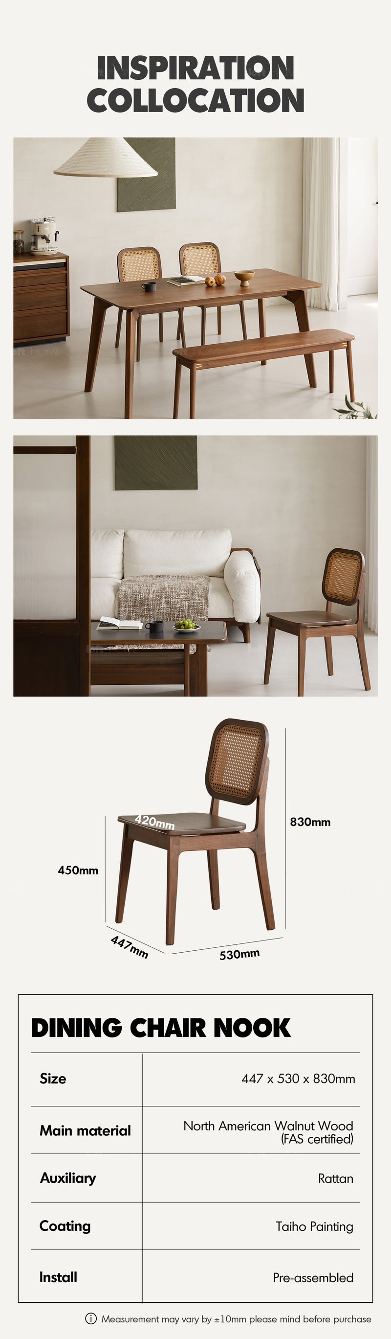 Japandi Walnut Wood Rattan Dining Chair NOOK Good to Know - 6