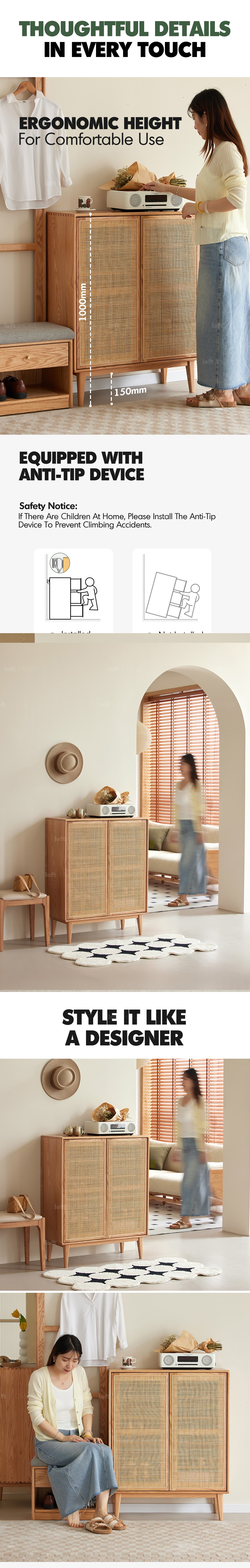 Scandinavian Rattan Oak Wood Shoe Cabinet BERI Good to Know - 3