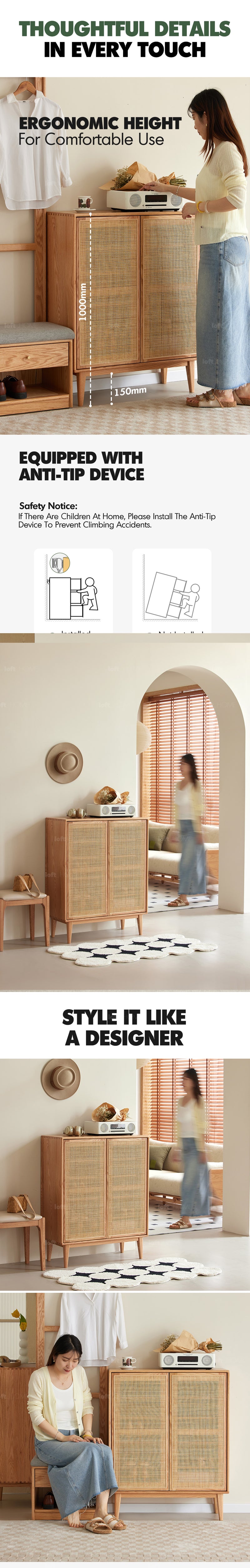Scandinavian Rattan Oak Wood Shoe Cabinet BERI Good to Know - 3