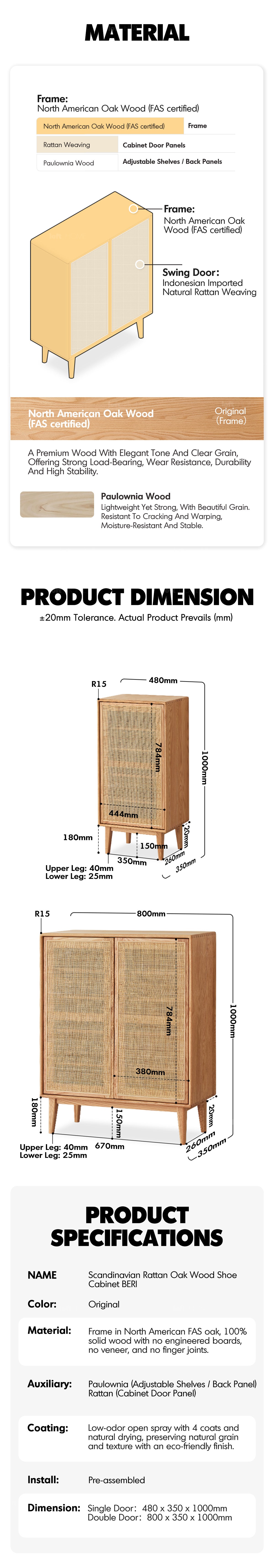 Scandinavian Rattan Oak Wood Shoe Cabinet BERI Good to Know - 5