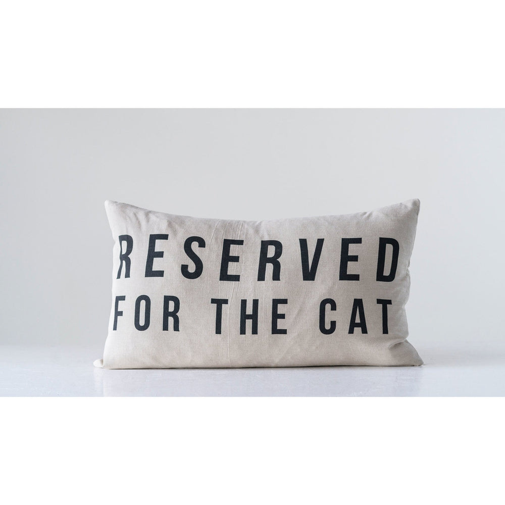 "reserved for the cat" cotton pillow primary product view.