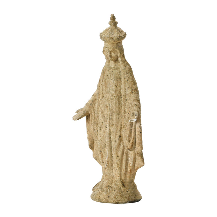 Resin vintage reproduction virgin mary statue, distressed finish decor color swatches.