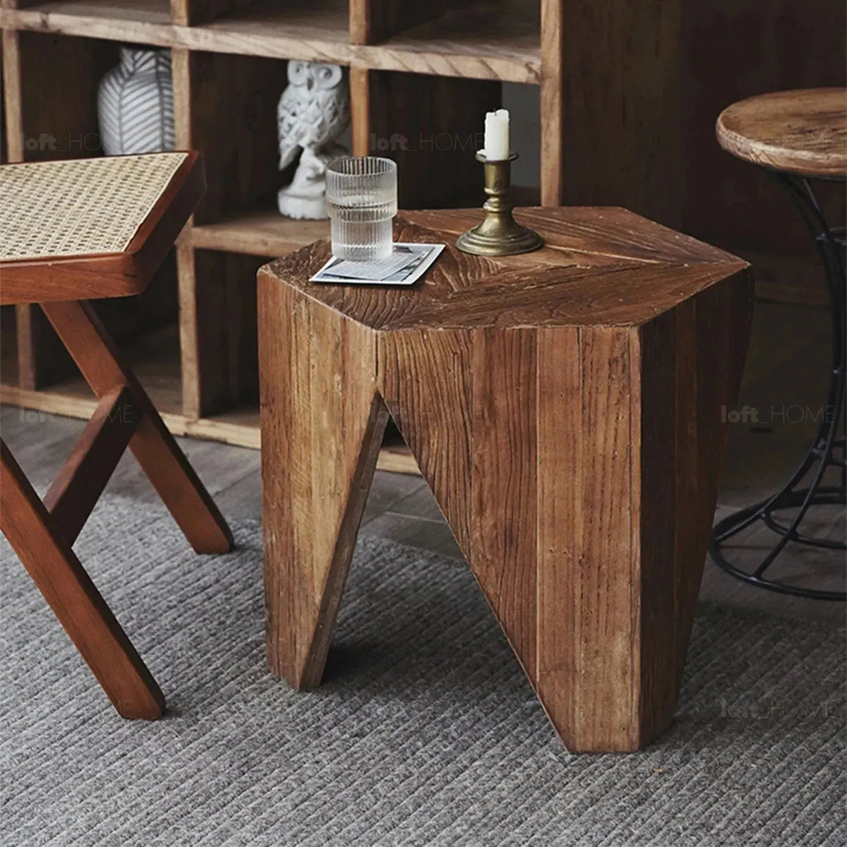 Rustic elm wood coffee table hexagon elm color swatches.