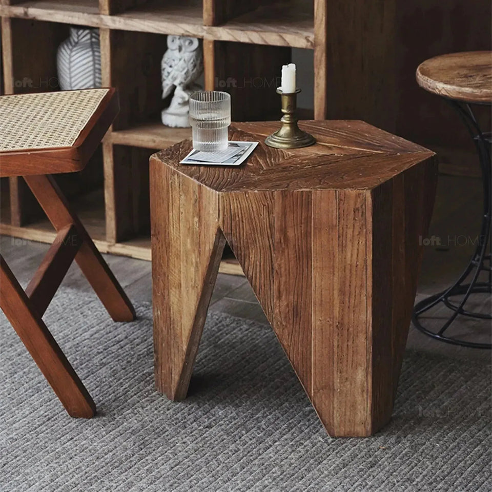 Rustic elm wood coffee table hexagon elm color swatches.