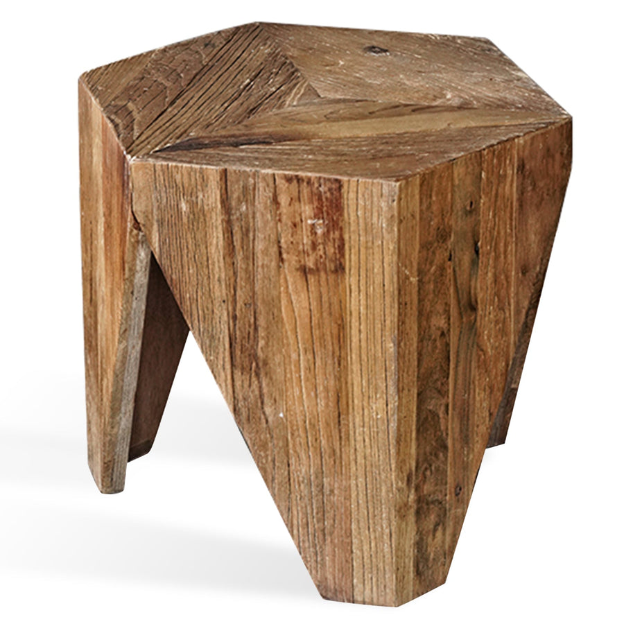 Rustic elm wood coffee table hexagon elm in white background.