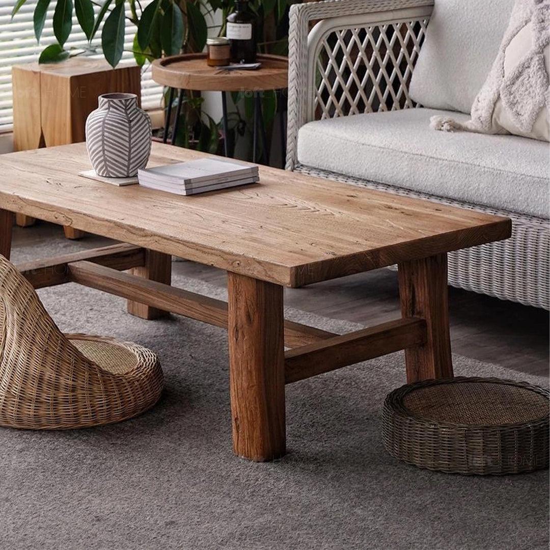 Rustic elm wood coffee table northern elm with context.