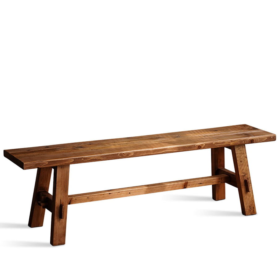 Rustic elm wood dining bench stone elm in white background.