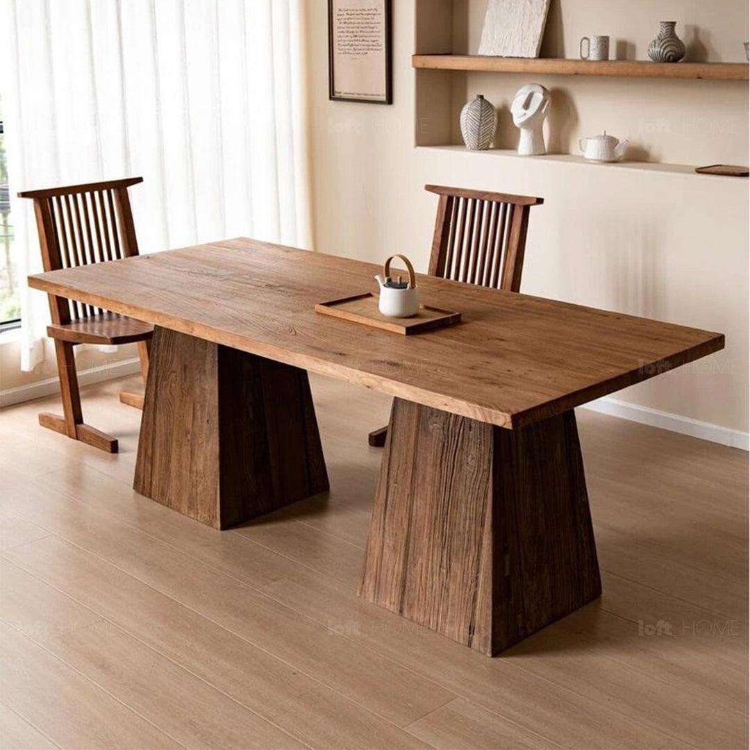 Rustic elm wood dining table balance elm primary product view.