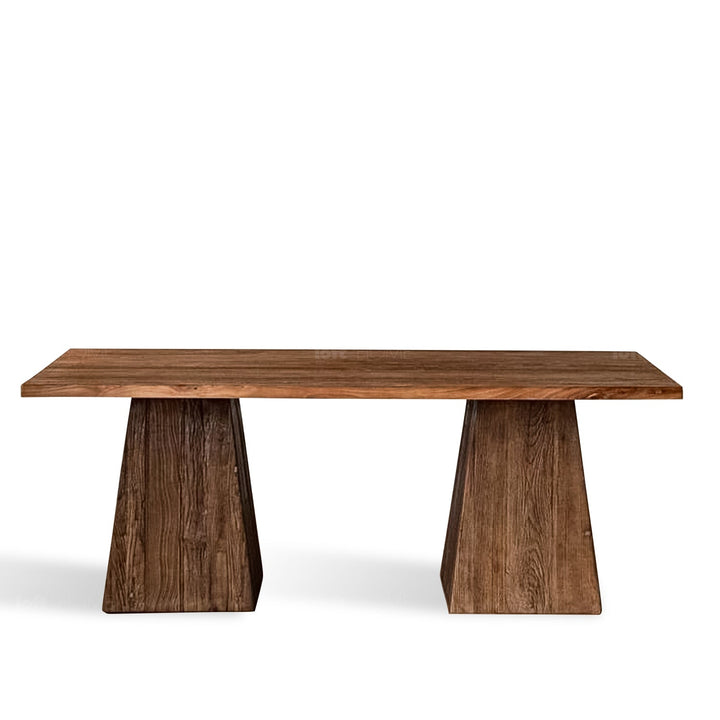Rustic elm wood dining table balance elm in white background.