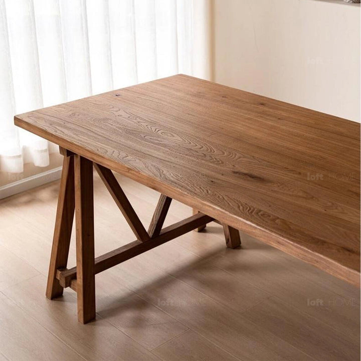 Rustic elm wood dining table craft elm in real life style.