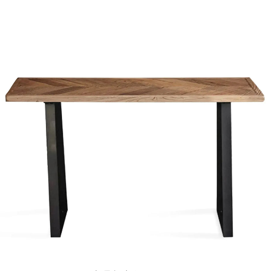 Rustic elm wood dining table fishbone elm in white background.